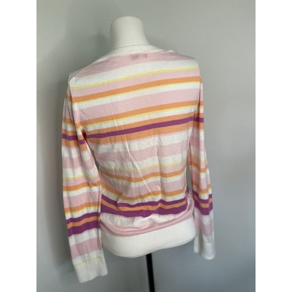 Izod White Pastel Striped Womens V-Neck Sweater Size S 100% Cotton Vintage Retro - Picture 3 of 16